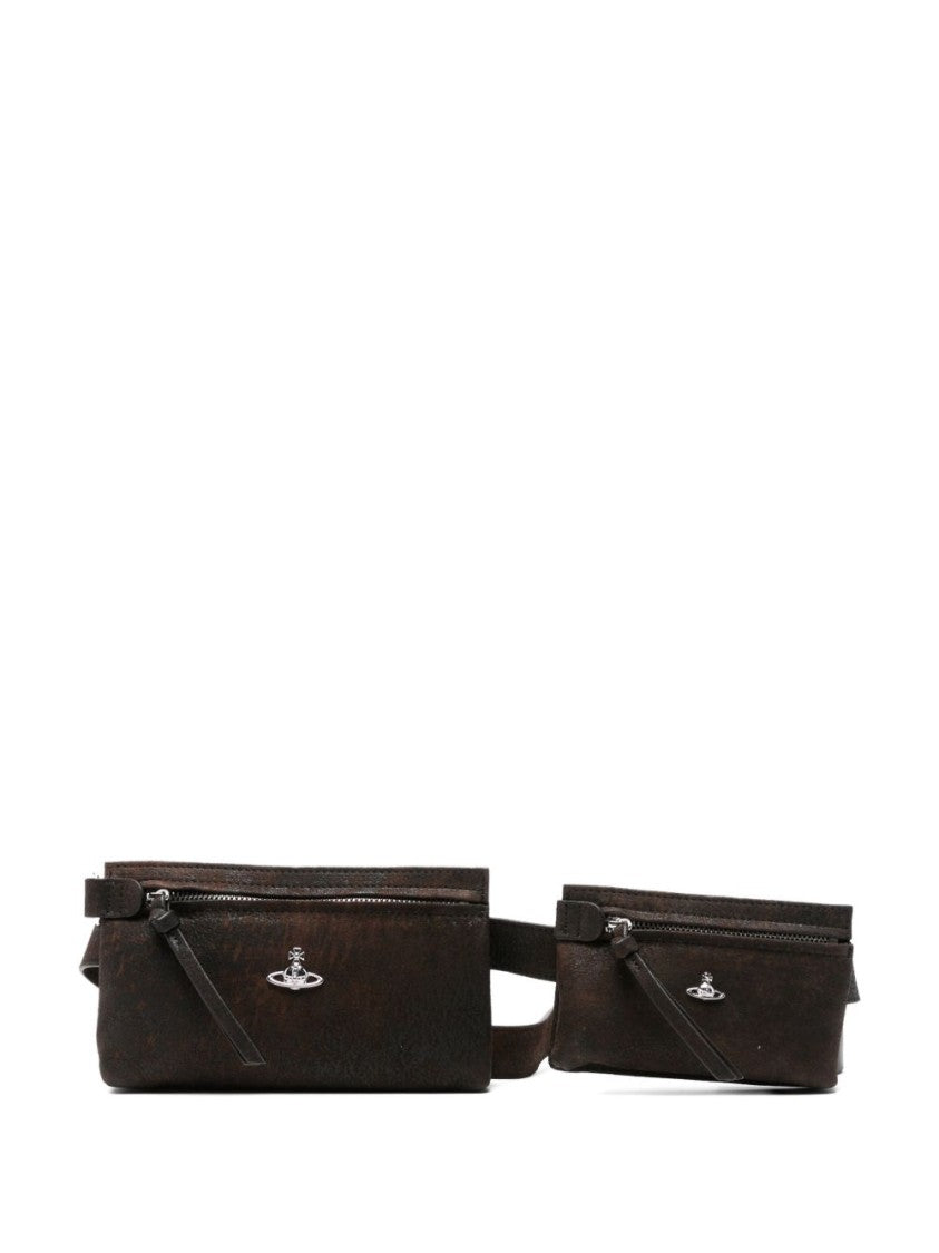 Vivienne Westwood Brown Textured Dual Compartment Belt Bag