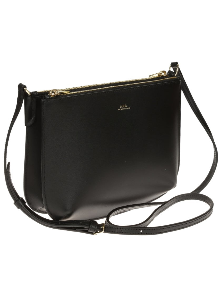 A.P.C. Minimalist Black Leather Shoulder Bag With Adjustable Strap