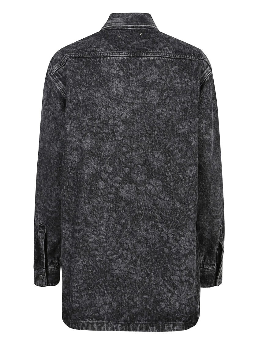 Golden Goose Washed Black Denim Floral Pattern Shirt