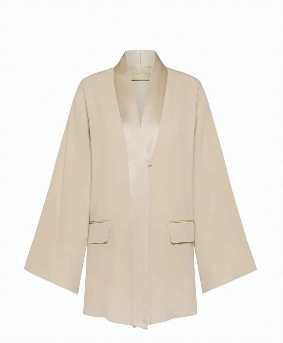 Momonì Envers Satin Contrasting Kimono Collar Long Evening Blazer