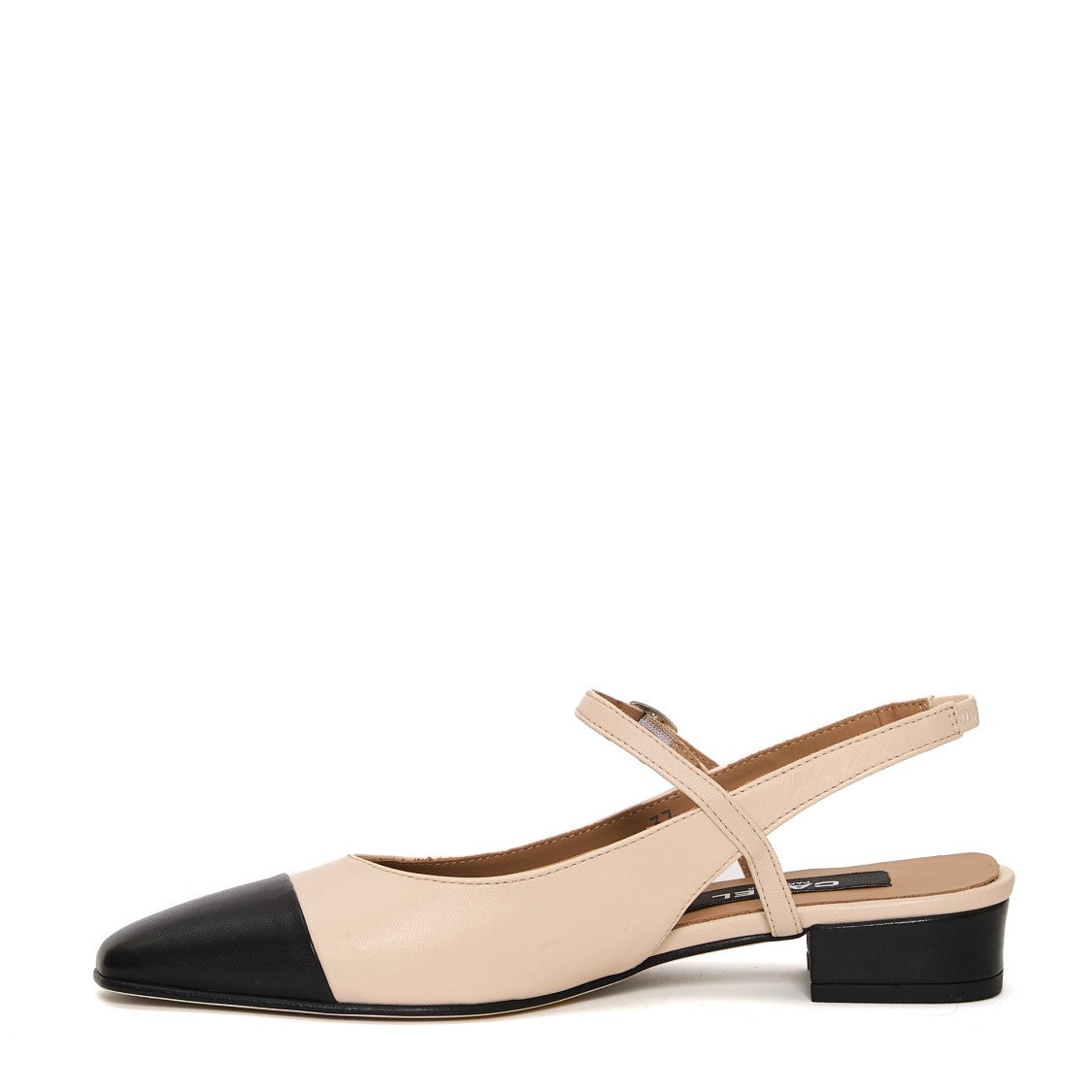 Carel Paris Beige Leather Slingback Shoes With Black Cap