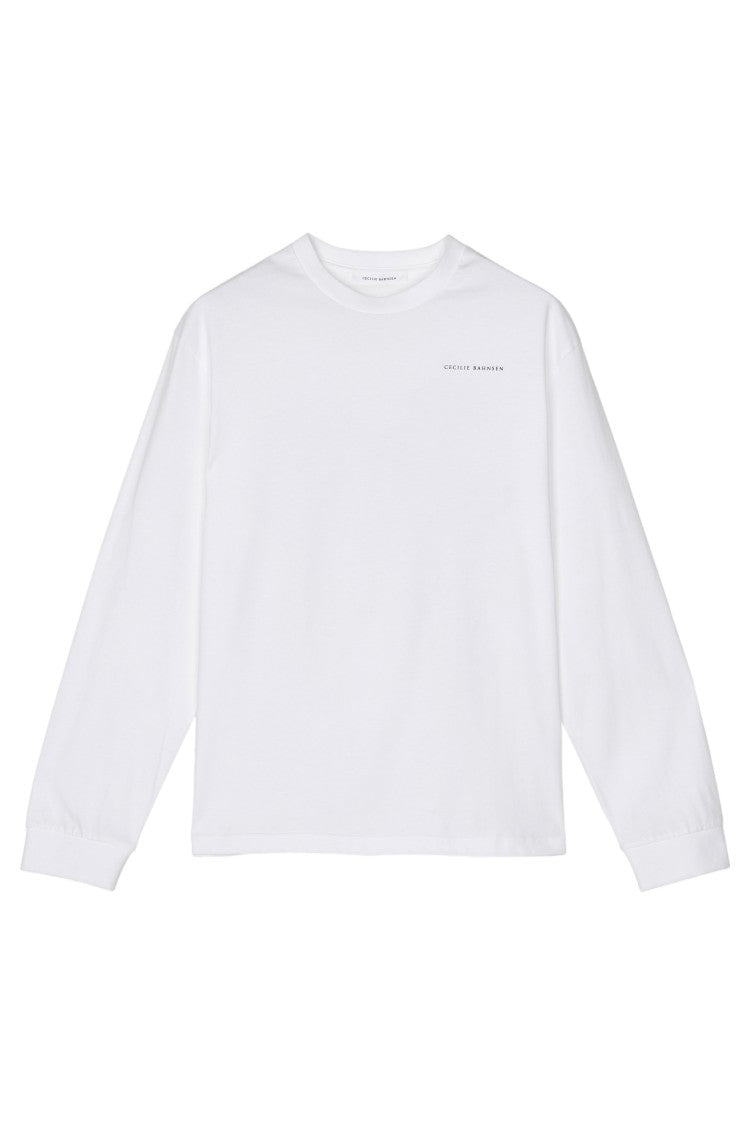 Cecilie Bahnsen Oversized Long-Sleeve Jersey Top With Pink Bow Accent