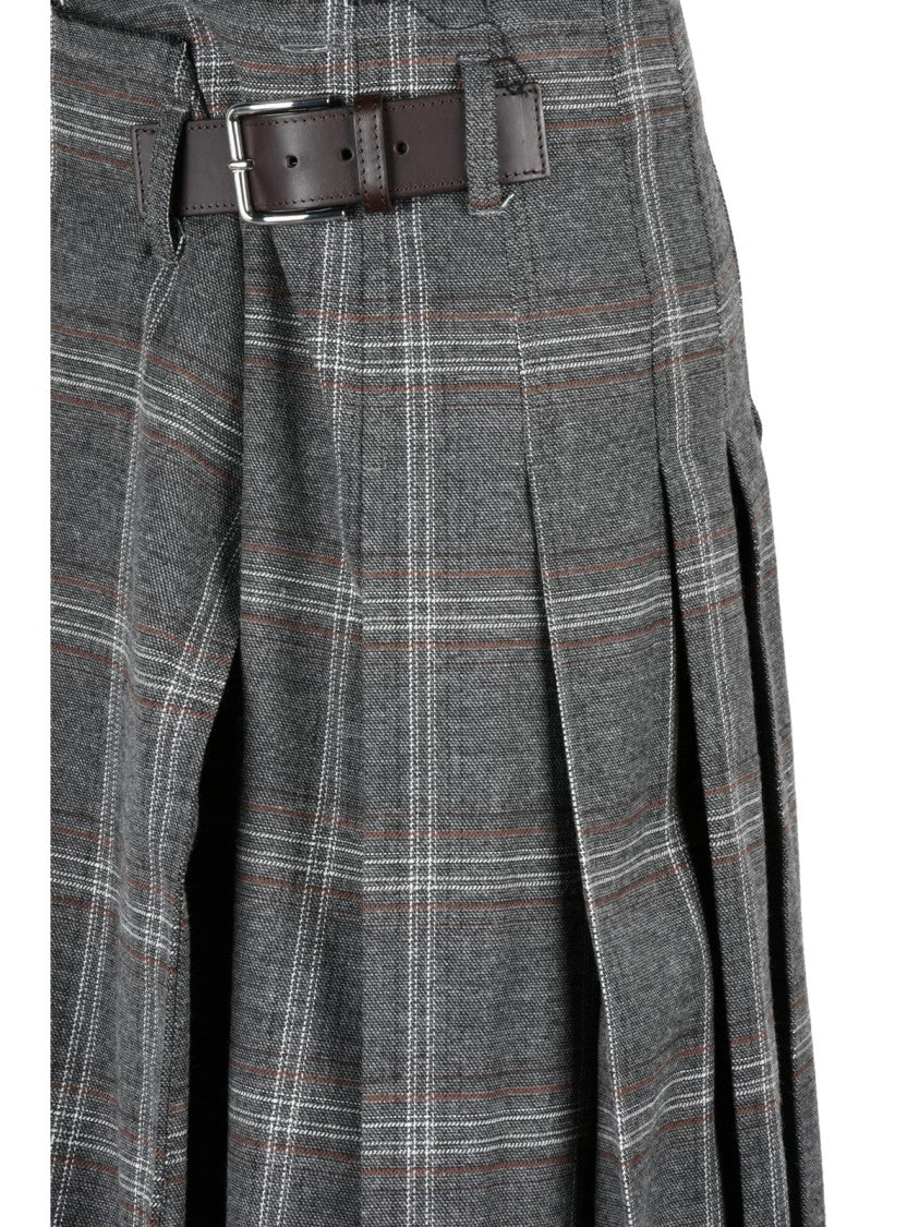Department 5 Grey Pleated Checkered Wrap Long Skirt