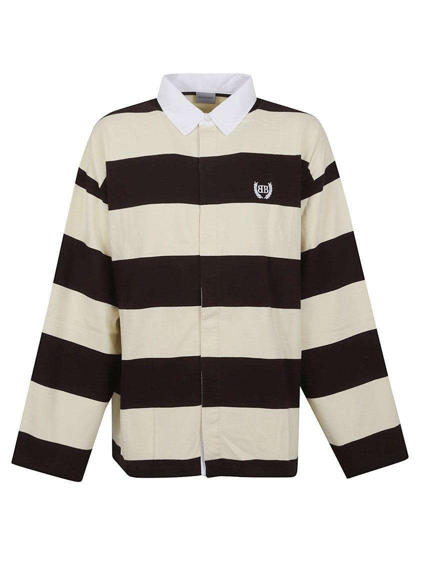 Balenciaga Hybrid Jersey Long-Sleeve Polo Shirt With Contrasting Stripes