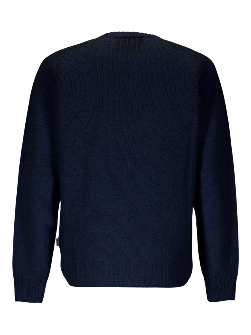 Sebago Deep Navy Wool Sweater With Ribbed Detailing