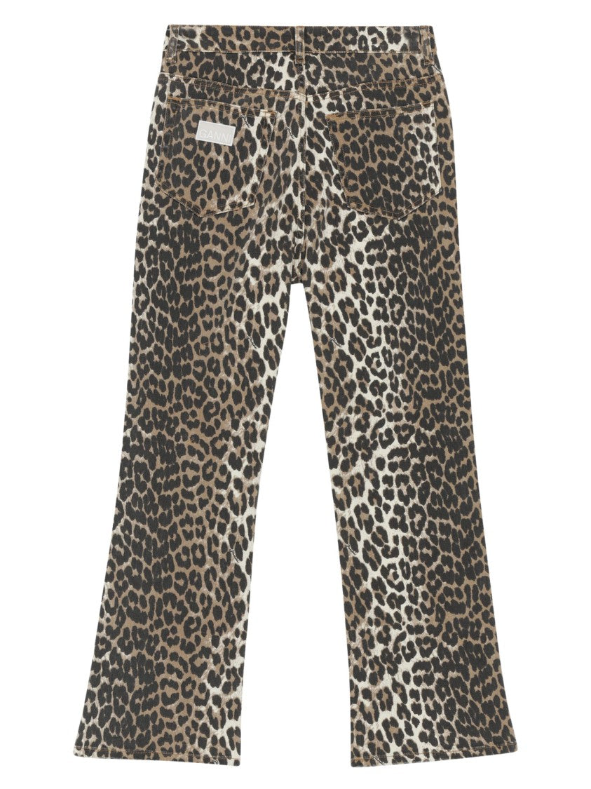Ganni Multicolor Animal Print Cotton Crop Jeans