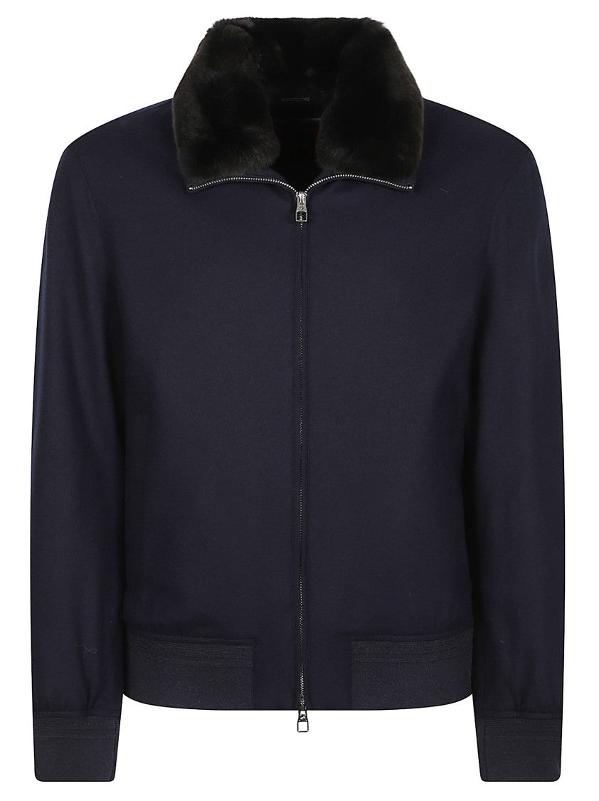 Montecore Sleek Wool-Blend Fur-Collar Bomber Jacket