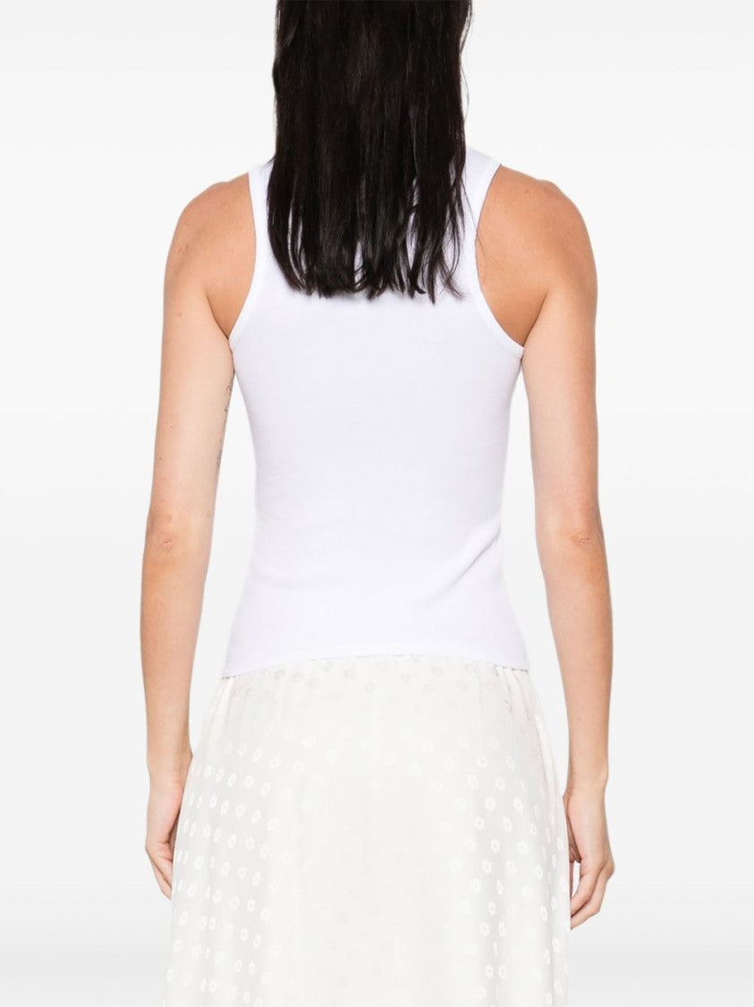 Vivienne Westwood White Ribbed Sleeveless Orb Emblem Top