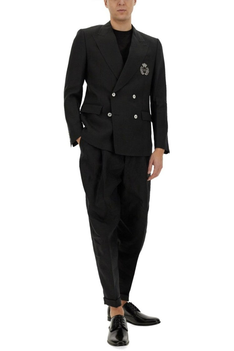 Dolce & Gabbana Structured Black Linen Jacket With Clean Finish