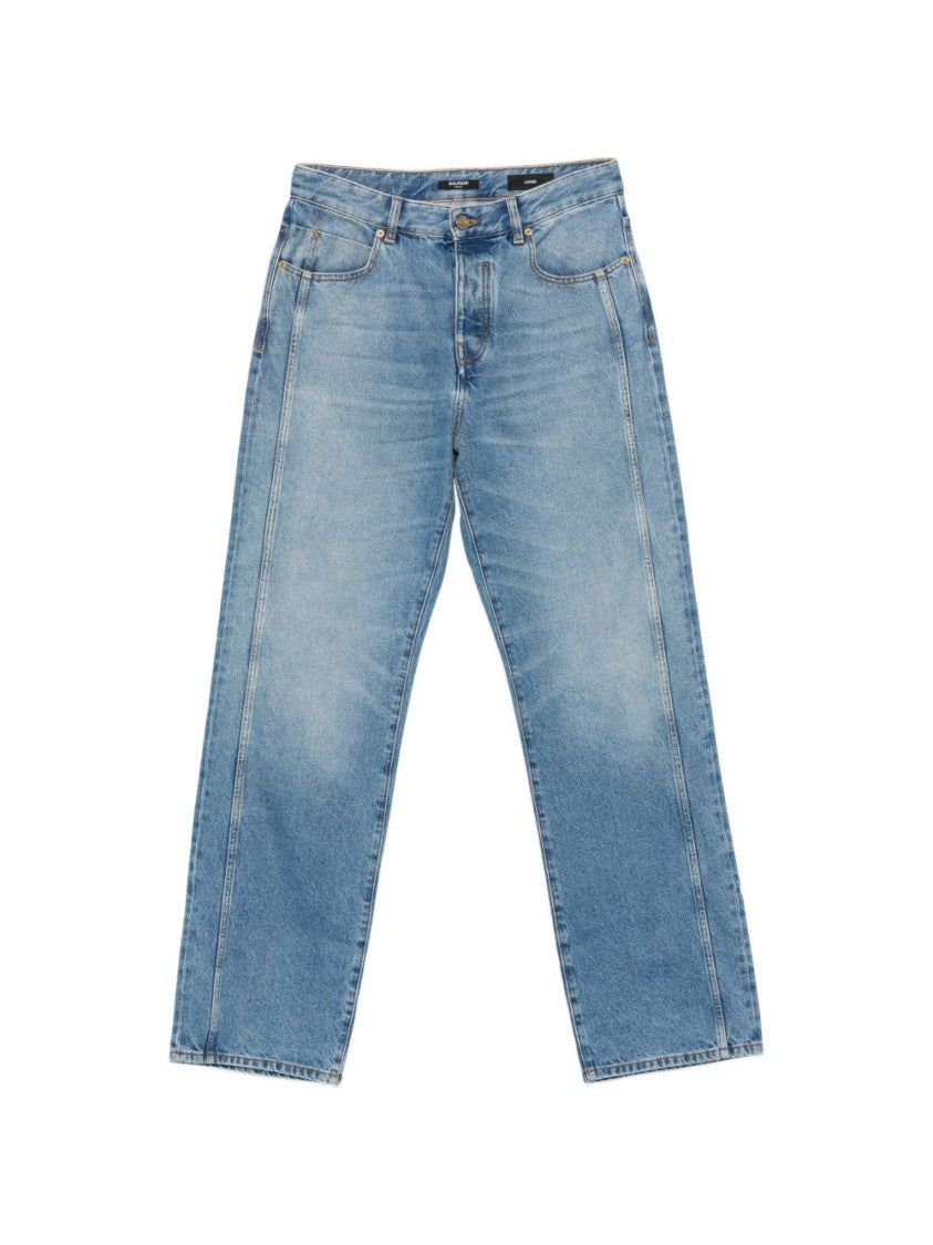 Balmain Wide-Leg Denim Jeans With Logo-Embroidered Detail