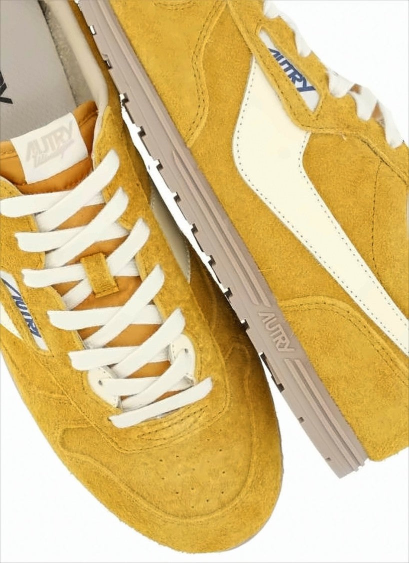 Autry Mustard Yellow Suede Sneakers With White Accents