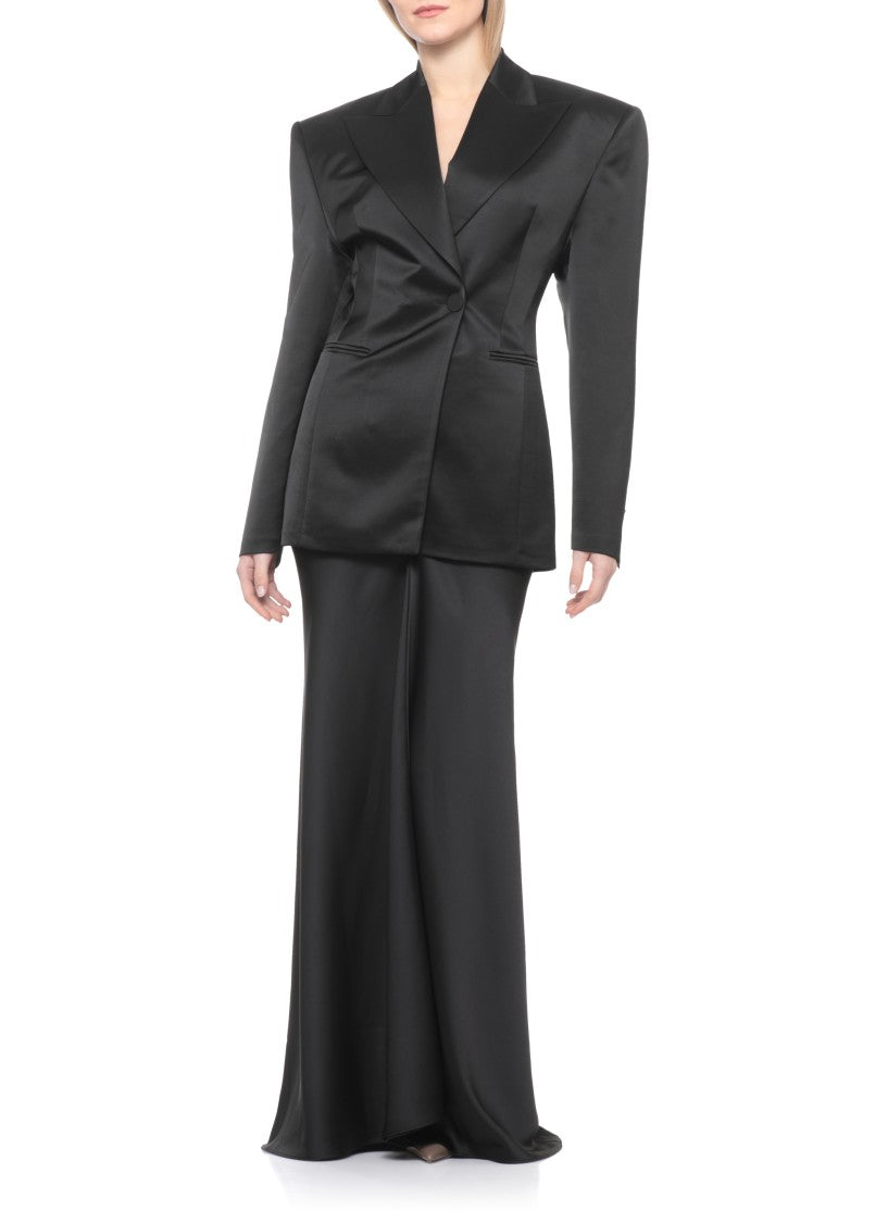 The Andamane Iris Satin Maxi Skirt With Gathered Drape Detail