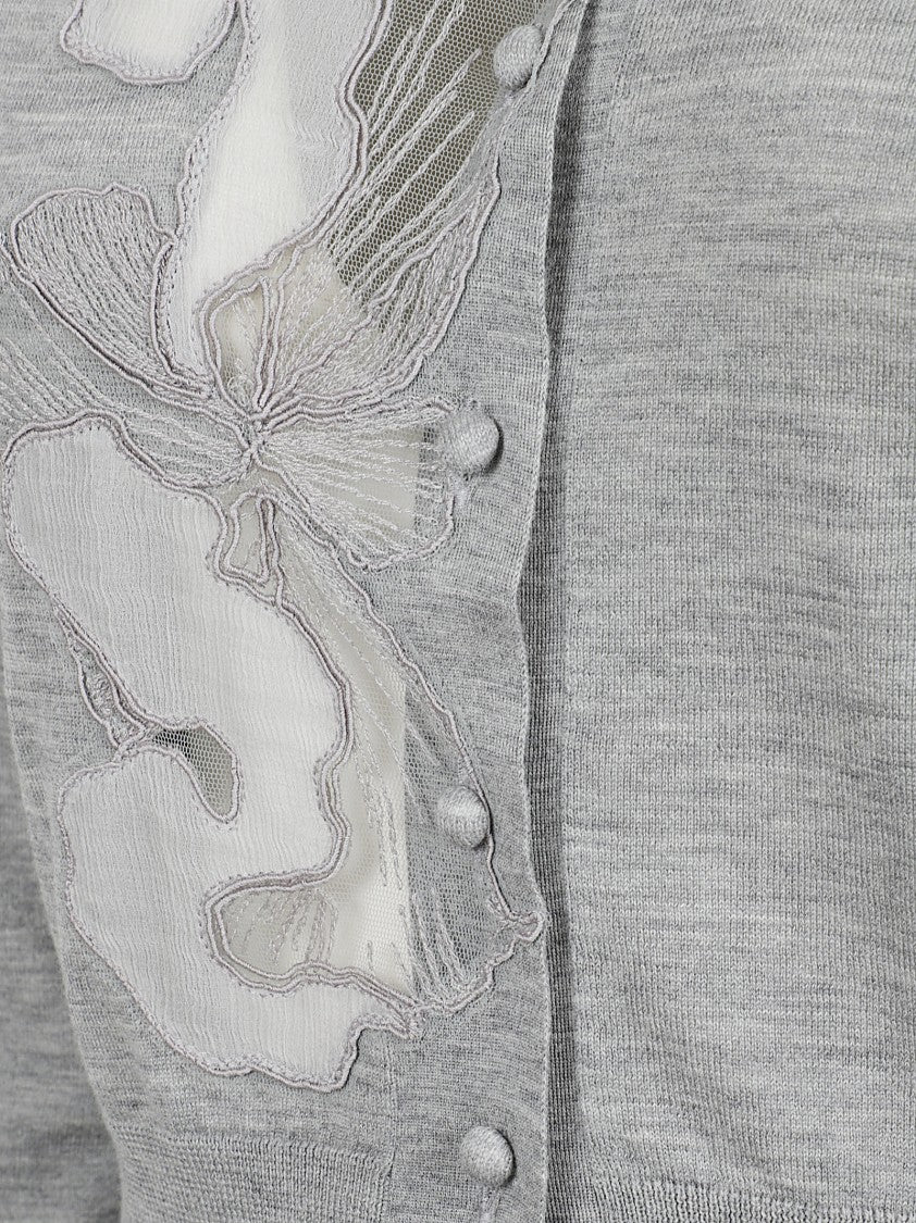 Ermanno Scervino Cropped Long-Sleeve Sweater With Intricate Floral Applique