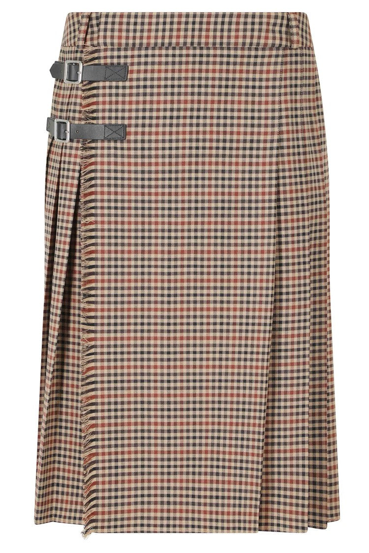 Herskind Brown Albert Checked Buckle Midi Wool Skirt