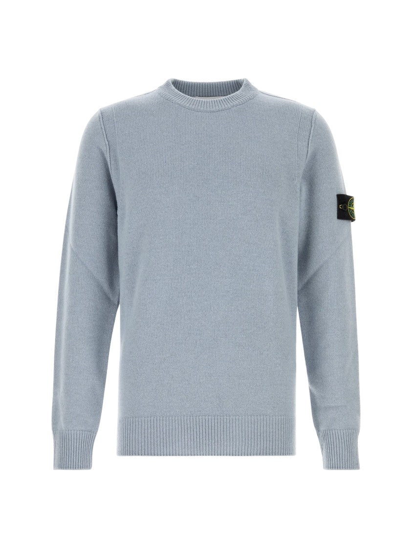 Stone Island Blue Wool-Blend Patch Crewneck Sweater