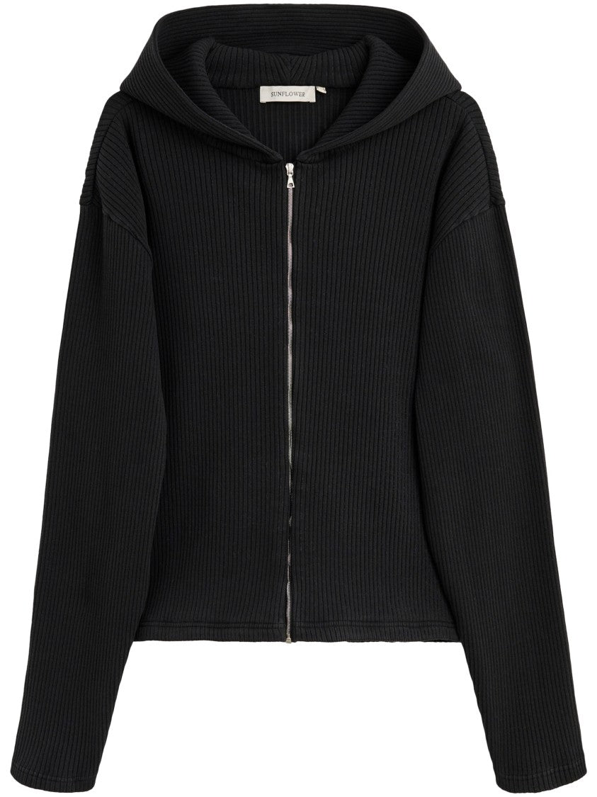 Sunflower Rib Zip Sweat Hooded Ribbed Zip-Through Knit