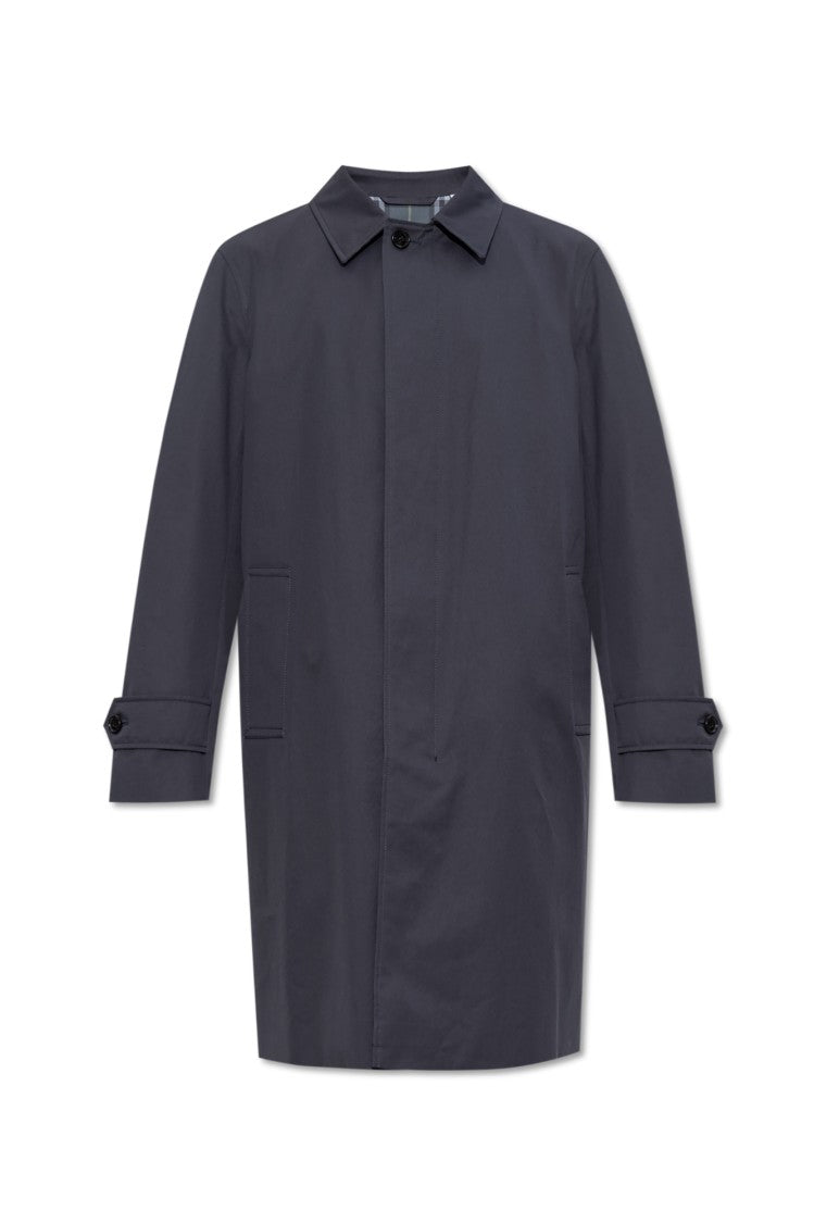 Burberry Navy Cotton Coat With Classic Collar