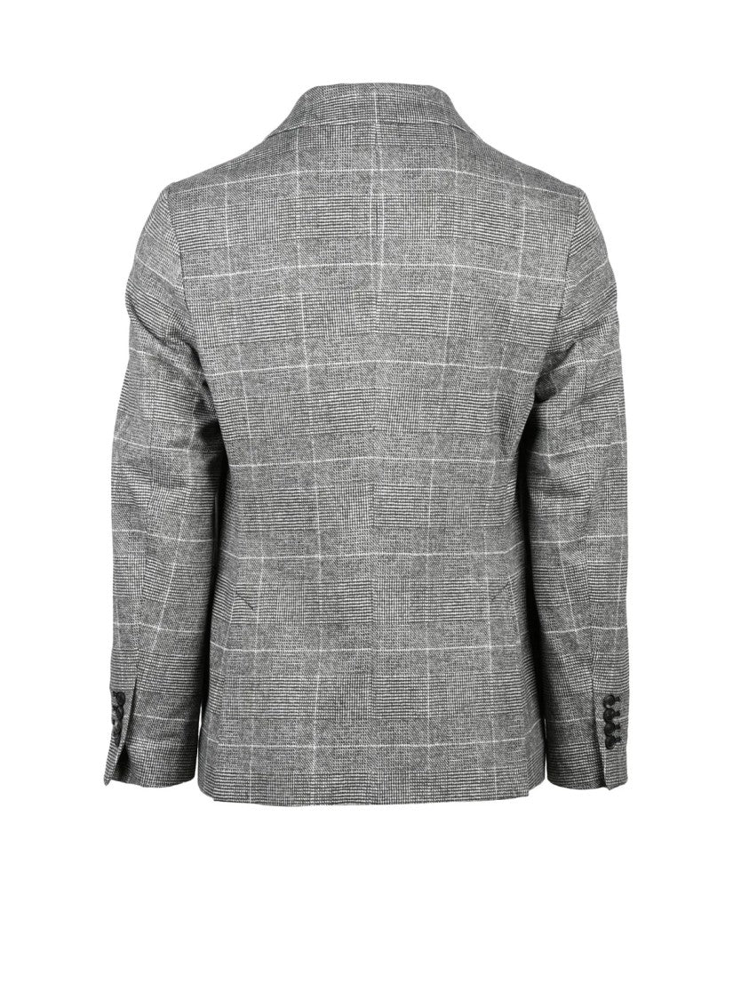 Circolo 1901 Double-Breasted Grey Checkered Jacket With Wide Lapels And Cropped Fit
