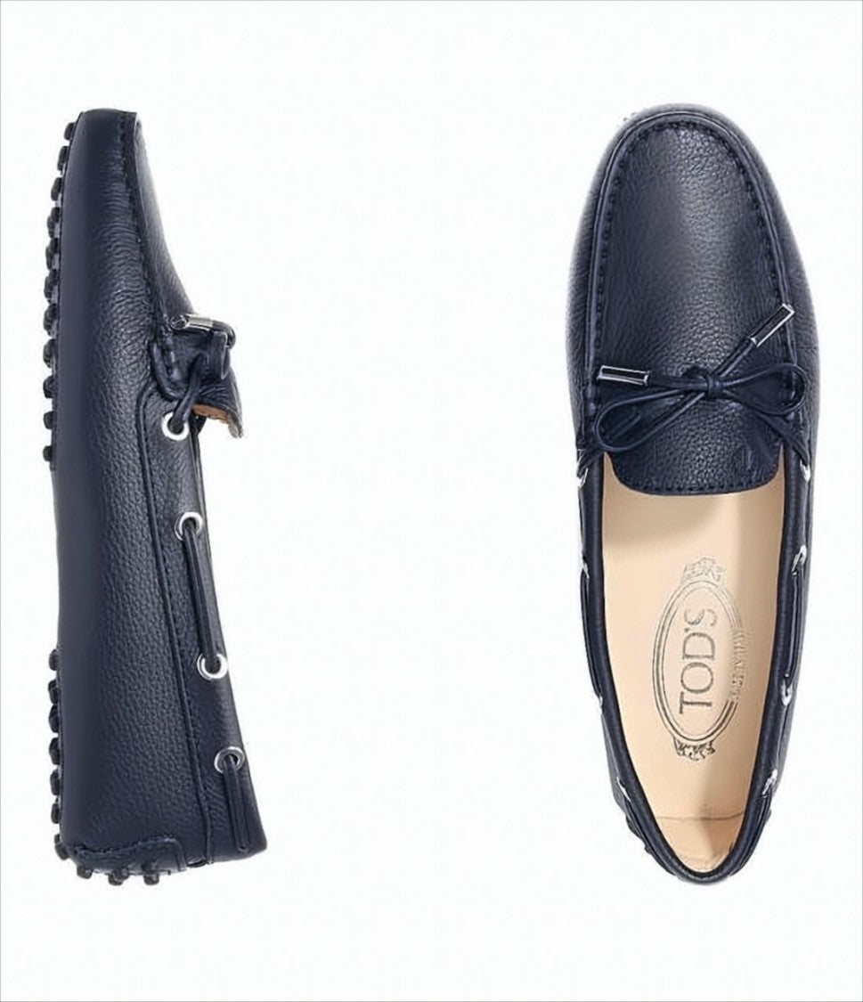 Tod's Pebbled Leather Loafers With Decorative Bow And Studded Sole