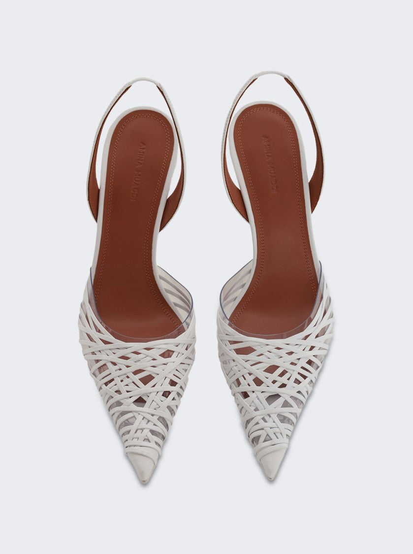 Amina Muaddi Lori Slingback Pump White Nappa Leather