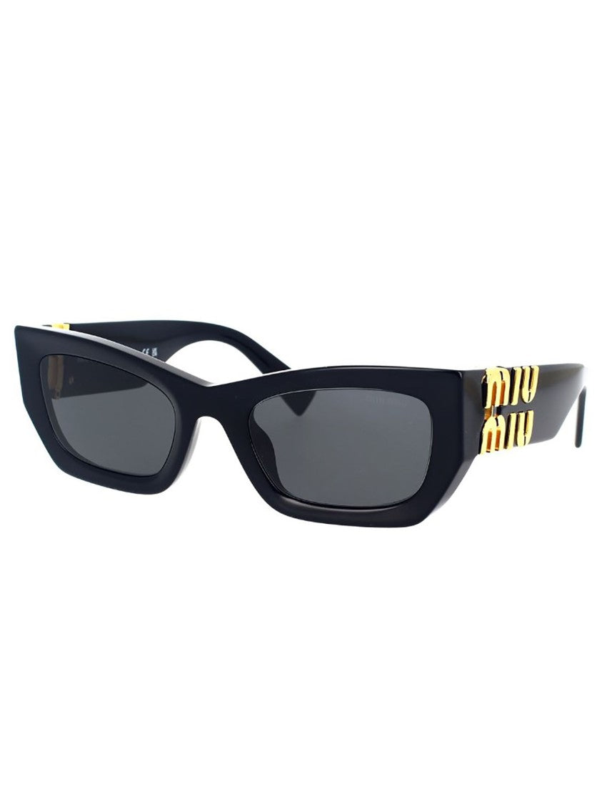 Miu Miu Angular Black Acetate Sunglasses With Gold Logo Detail
