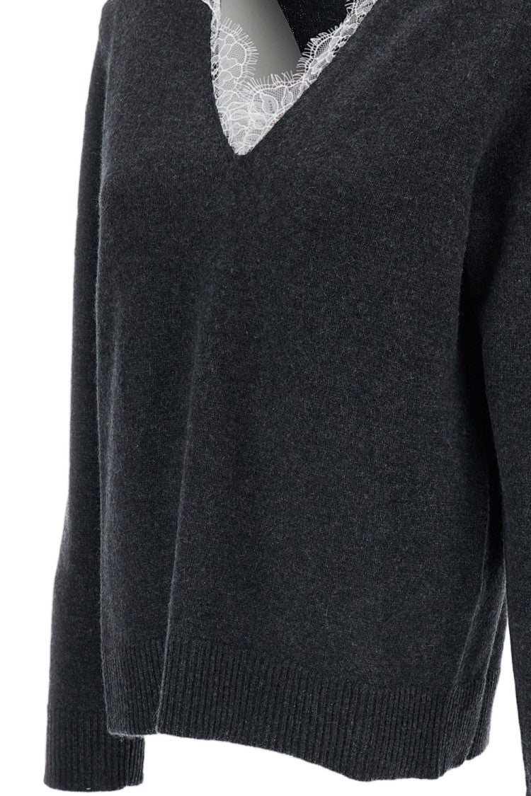Loulou De Saison Grey Leyla Cashmere Lace-Trim Sweater