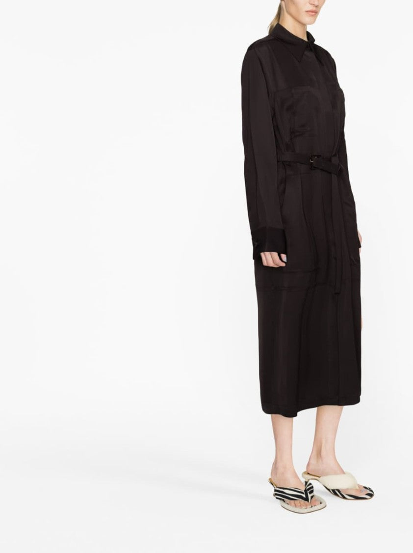 Jil Sander Belted Midi Coat With Silhouette And Draped Finish