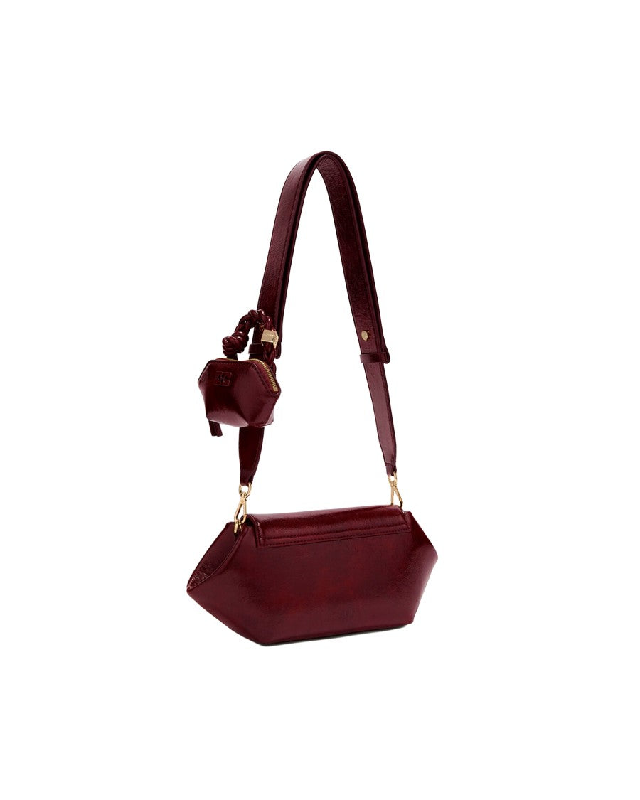 Ganni Burgundy Structured Leather Shoulder Bag