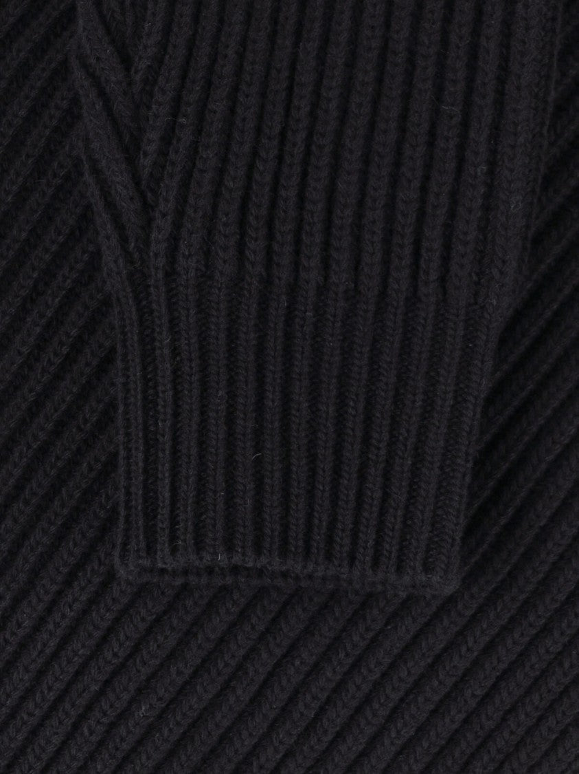 Mm6 By Maison Margiela Black Wool-Blend Ribbed Zip Turtleneck