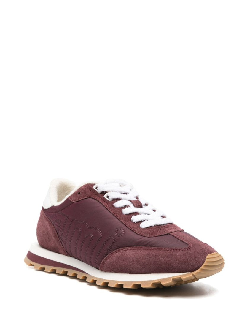 Ami Paris Bordeaux Red Lace-Up Logo Patch Sneakers