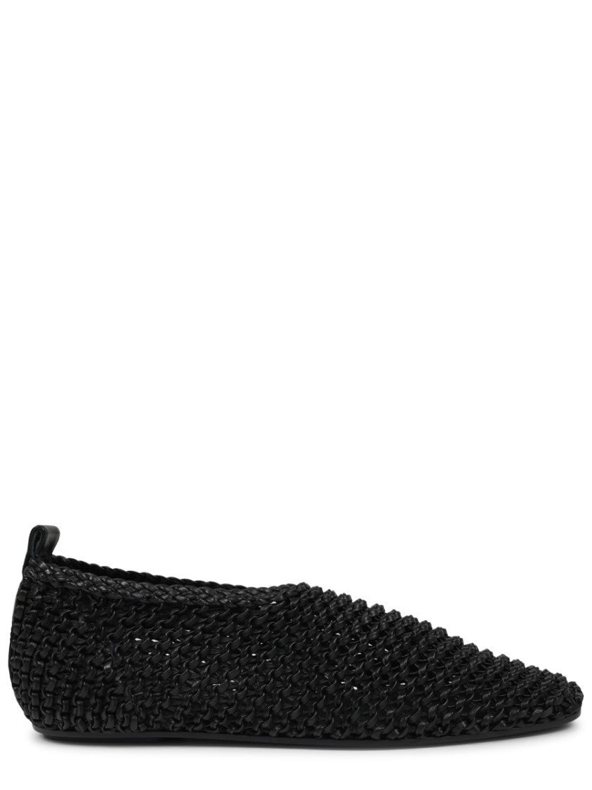 Totême Woven Black Leather Ballerina Flats With Artisanal Detailing