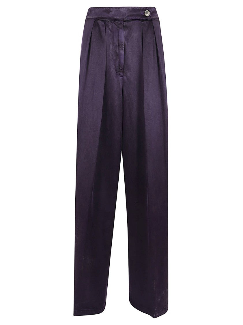 Dries Van Noten Wide-Leg Satin Trousers With Double Front Pleats