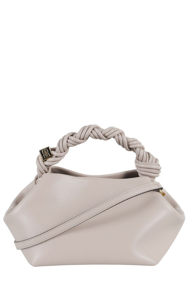 Ganni Gray Bou Small Hexagonal Braided Strap Recycled Leather Tote Bag