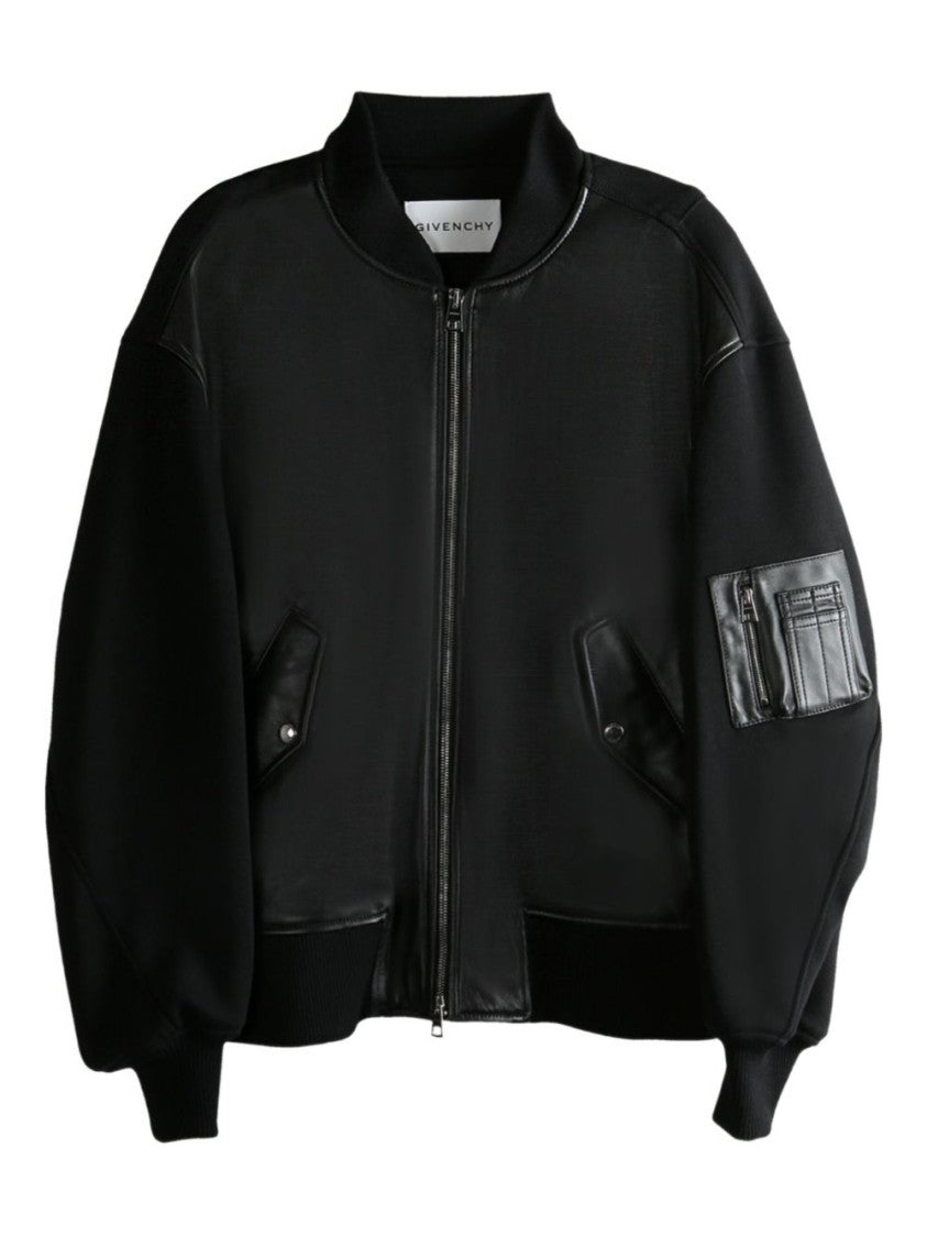 Givenchy Bomber-Style Sweater With Leather Front Panel