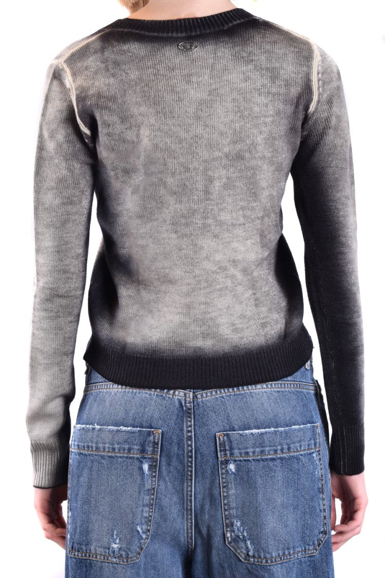 Diesel Gradient Grey Knit Sweater V-Neckline Ribbed