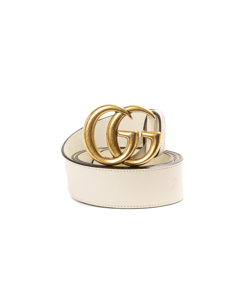 Gucci Gg Marmont Smooth Leather Belt - White