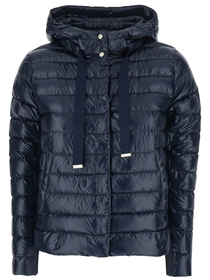 Herno Glossy Blue Maxi Grosgrain Drawstring Down Jacket