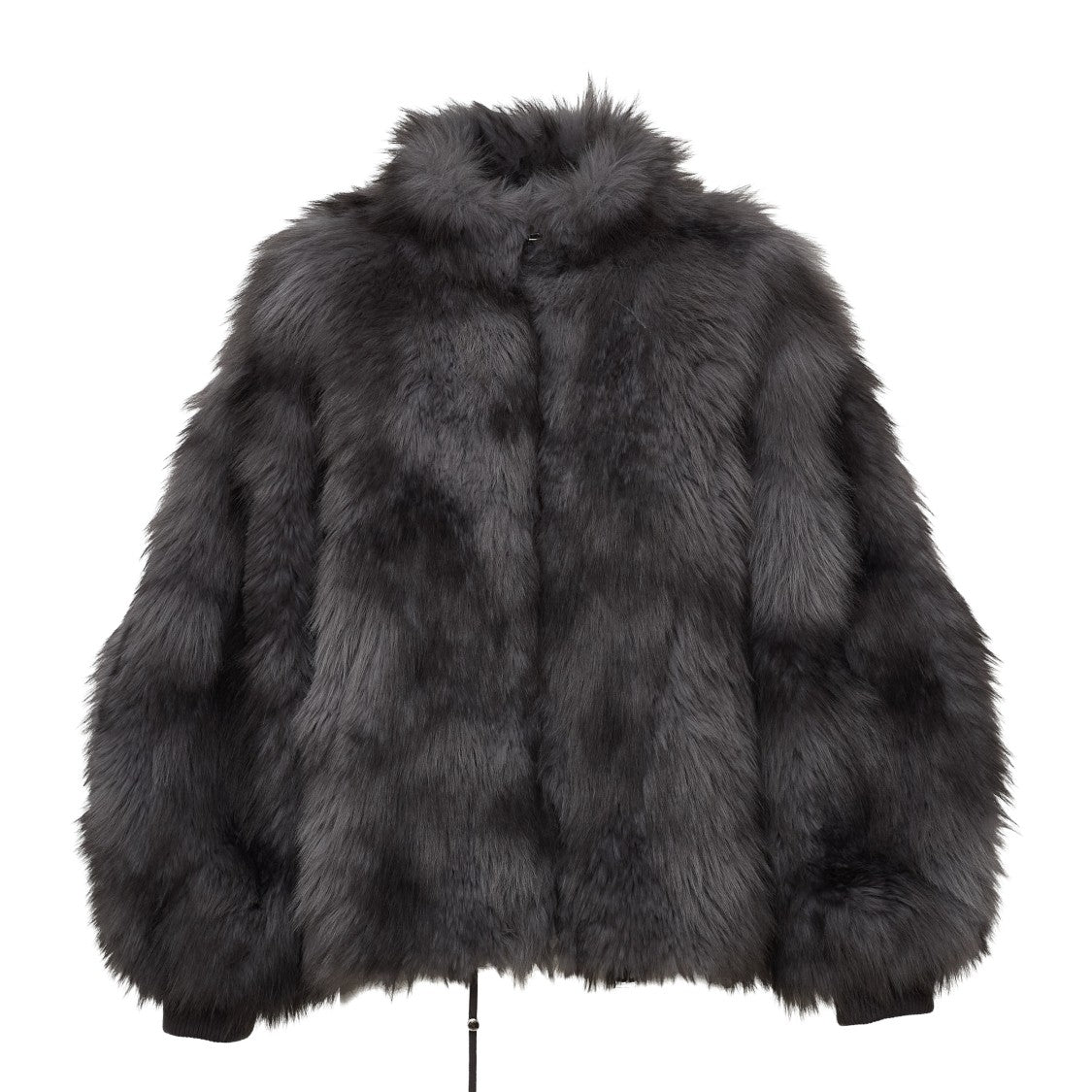 Sword Short Zip Drawstring Fake Fur Jacket