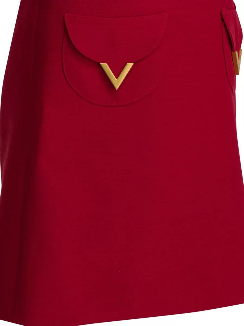 Valentino Red V-Gold Detail Flared Mini Dress