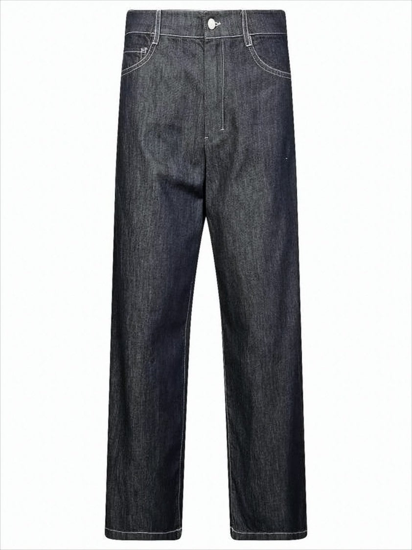 Max Mara Wide-Leg Cropped Denim Pants With High Waist And Contrast Stitching