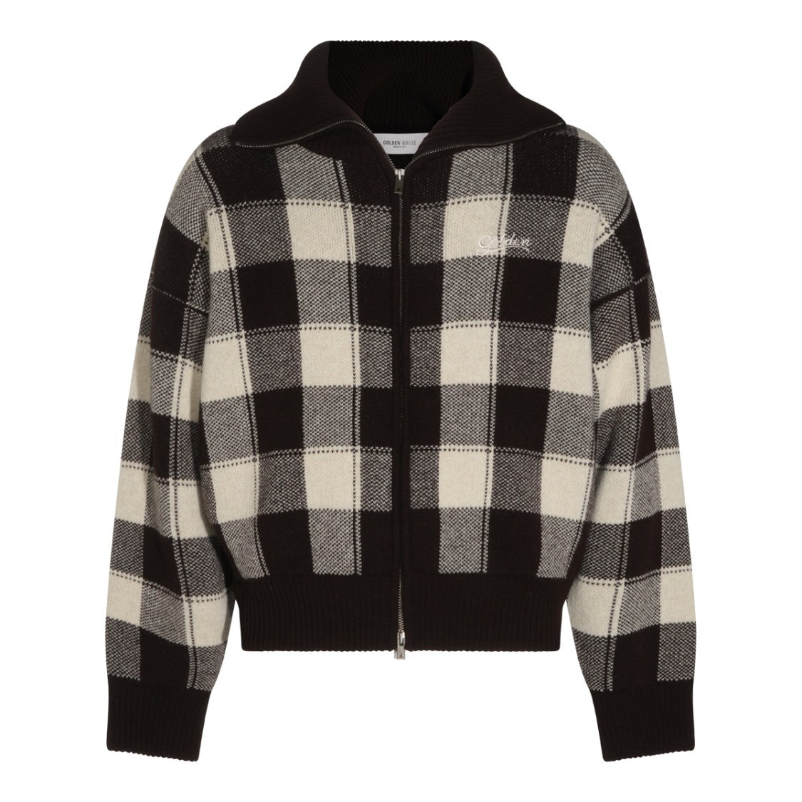 Golden Goose Checkered High-Collar Zip-Up Knit Sweater