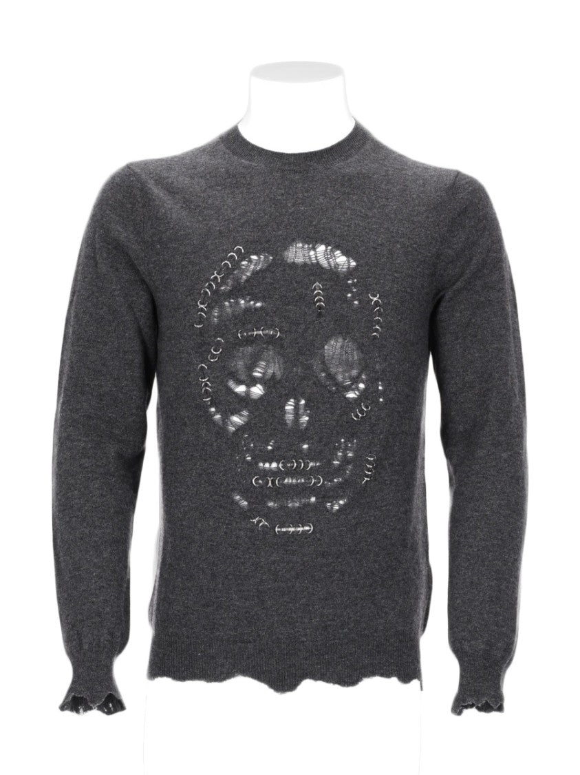 Alexander Mcqueen Distressed Skull Pattern Knit Sweater
