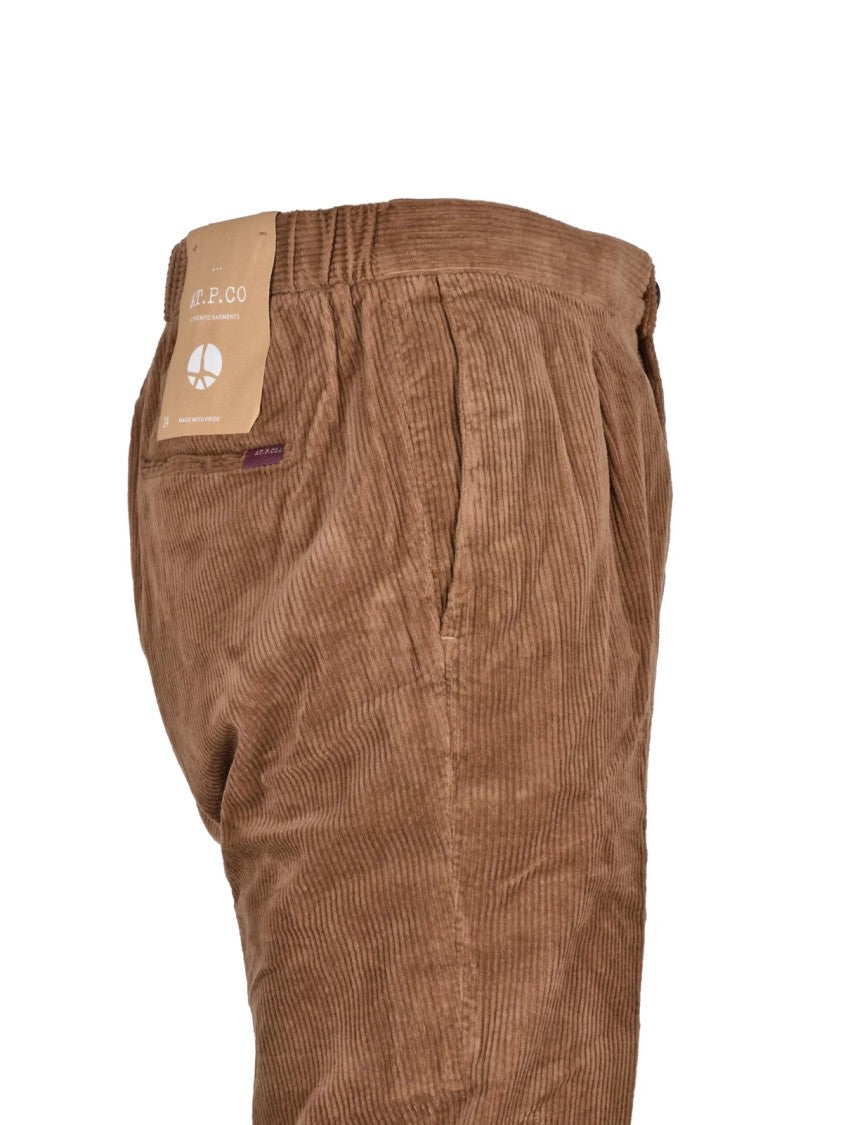 At.P.Co Brown Pleated Corduroy Cotton-Blend Pants