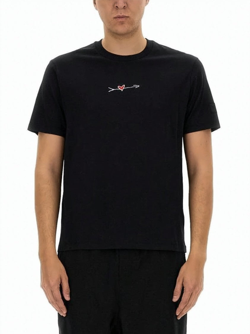 Neil Barrett Short-Sleeve Black T-Shirt With Heart Embroidery