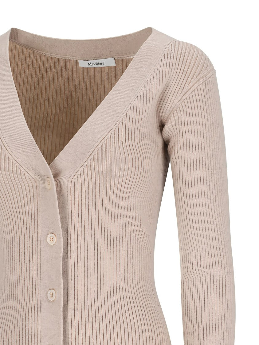 Max Mara Beige Gioiosa Ribbed Knit Button Cardigan