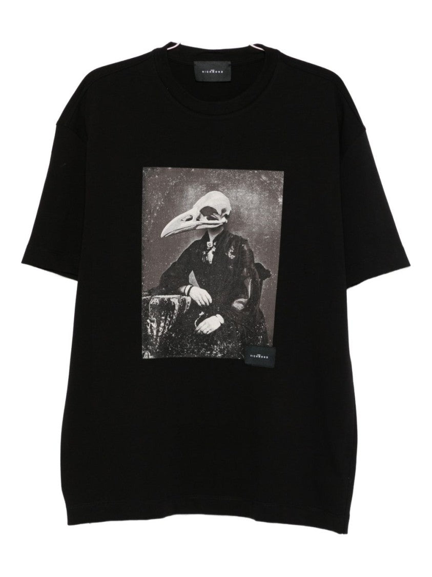 John Richmond Monochrome Graphic Print Black T-Shirt