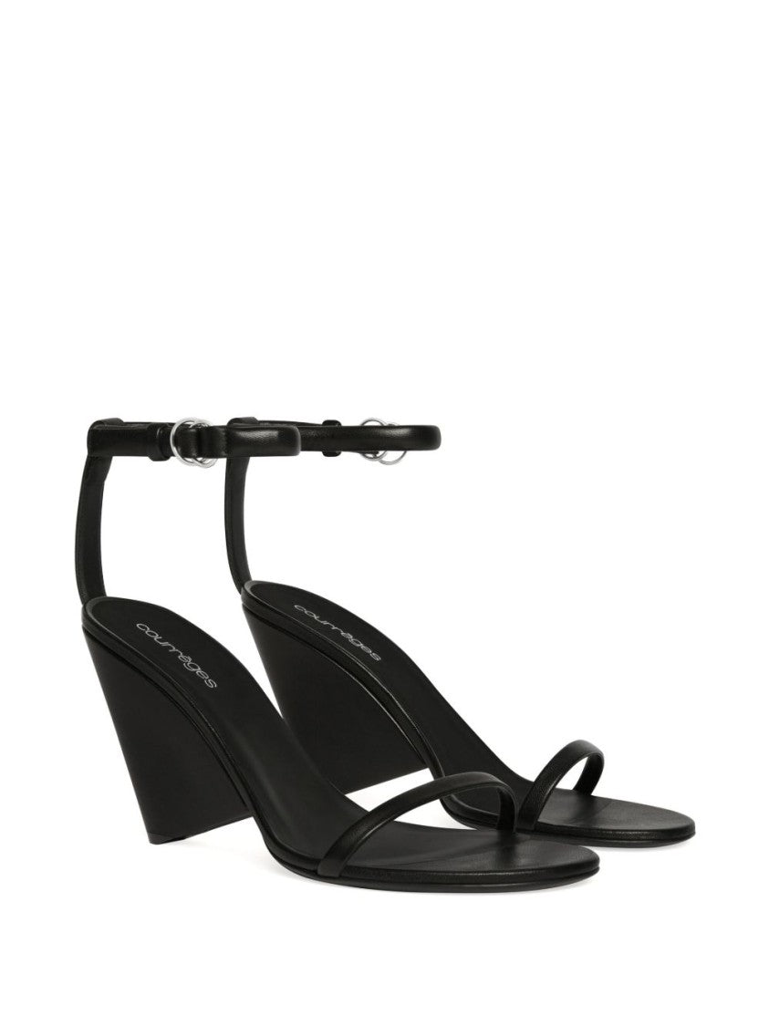 Courrèges Black Logo Plaque Ankle Strap Sandals