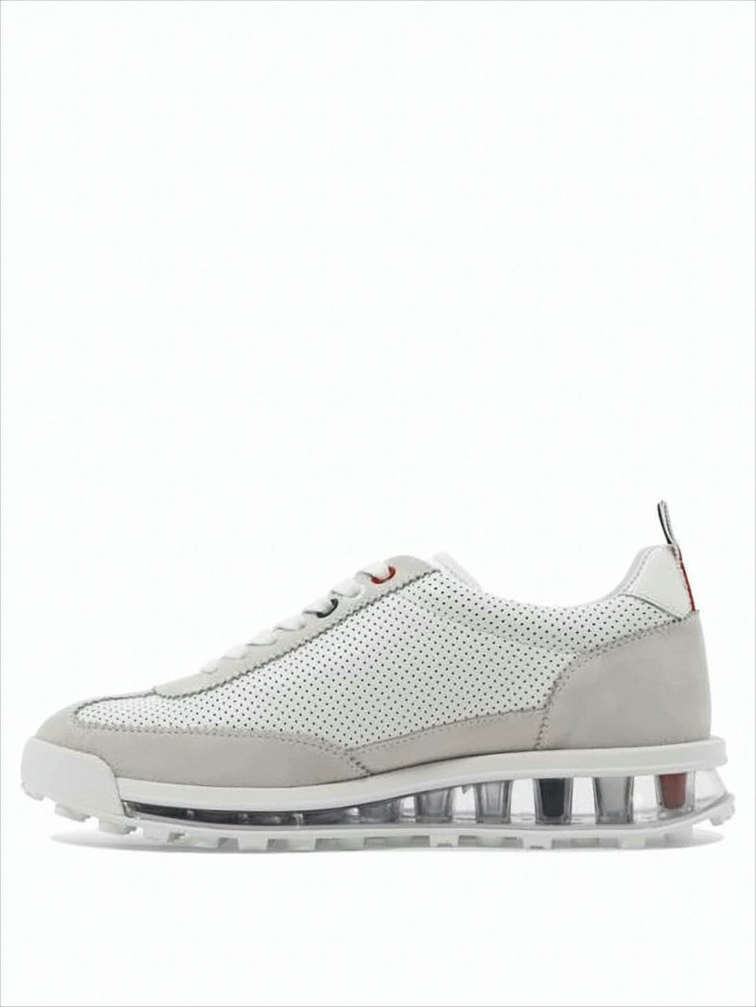 Thom Browne Perforated Leather Sneakers With Suede Overlays And Transparent Sole