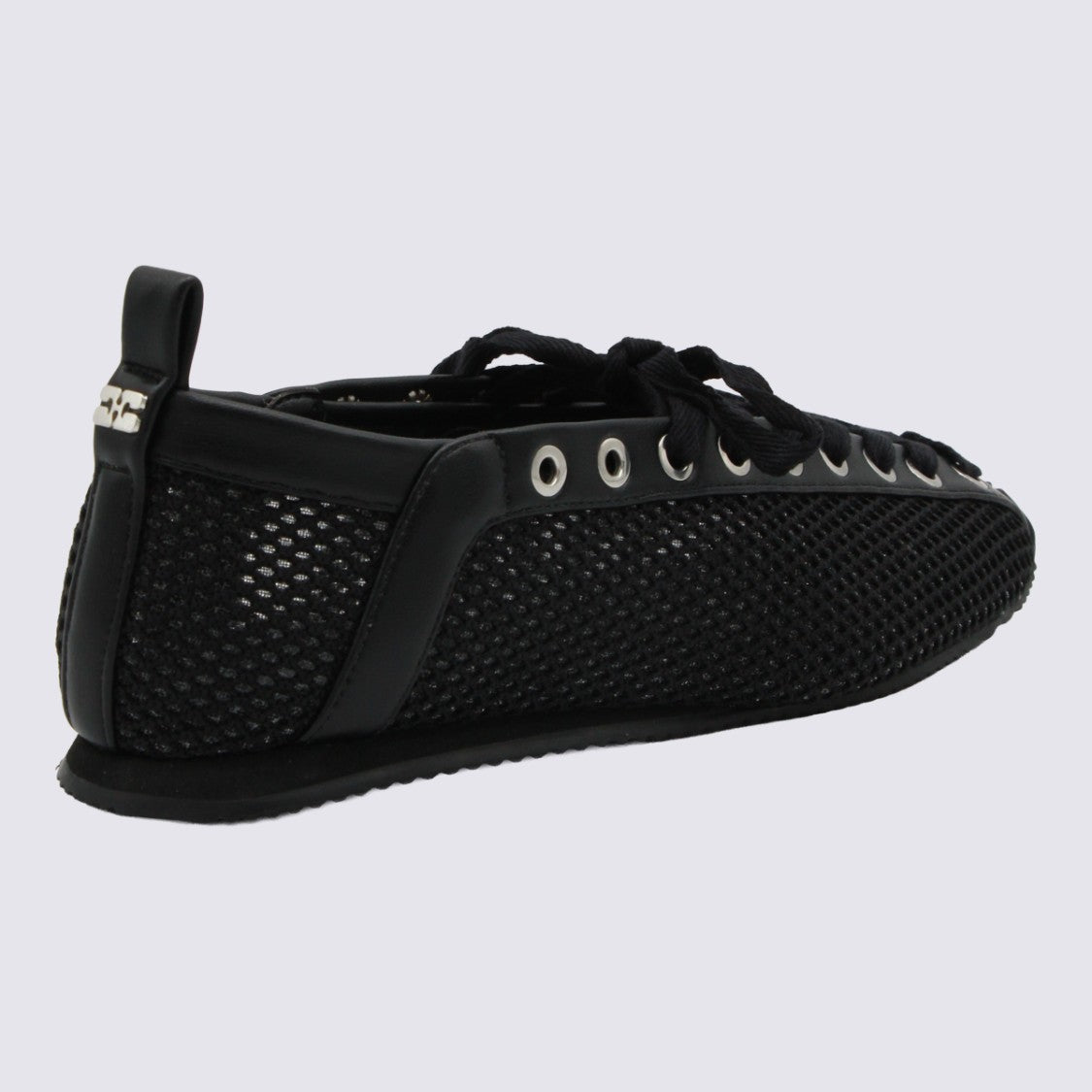 Ganni Lace-Up Black Flats With Breathable Mesh Upper