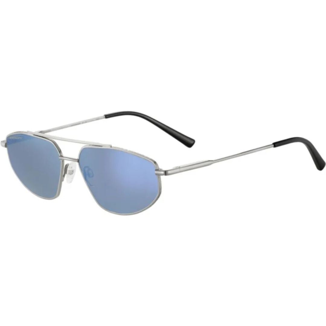 Serengeti Marlon Angular Metal Frame Sunglasses With Reflective Blue Lenses